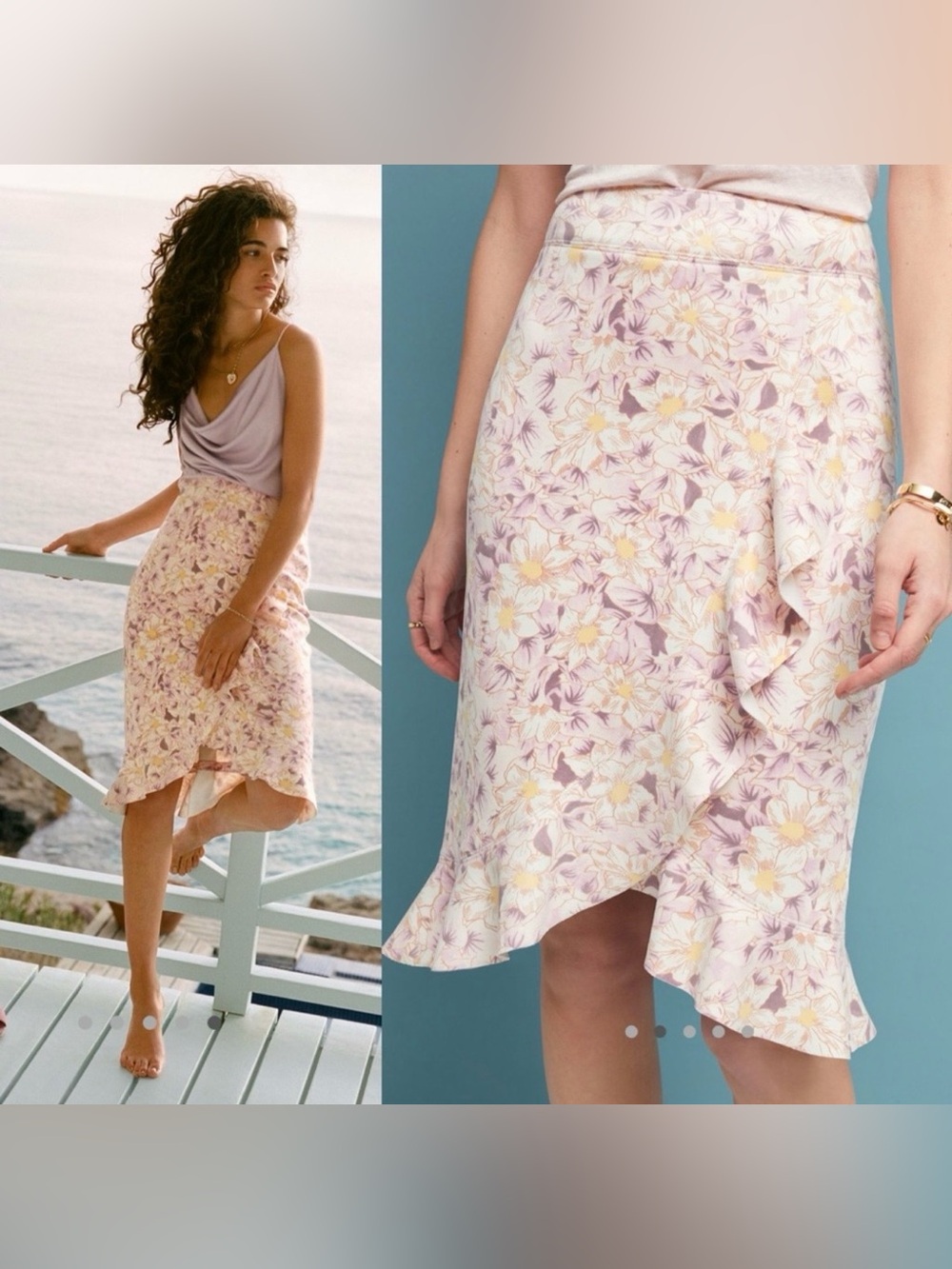 Anthropologie Pastel Lilac Floral High-Low Wrap Skirt